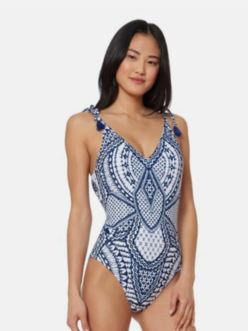 Jessica Simpson Navy and White Geometric One-Piece Swimsuit